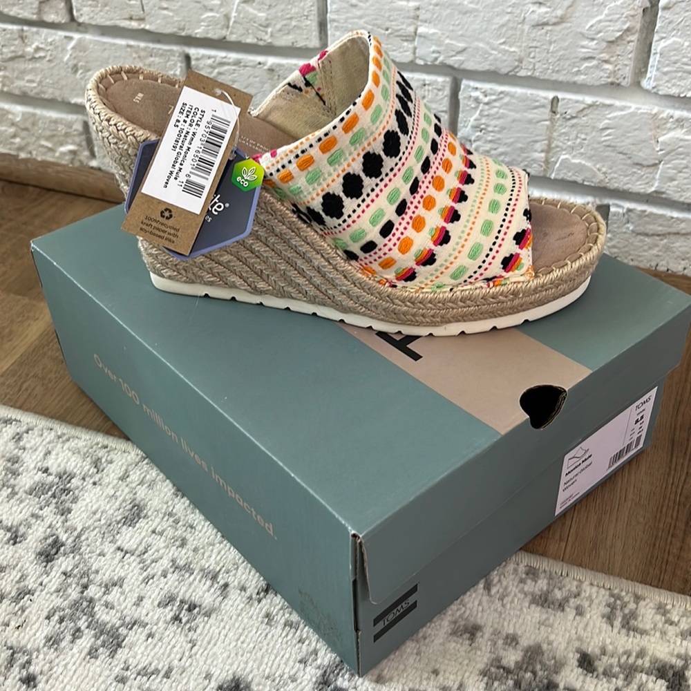 Toms Womens Monica Mule Wedge Heel Natural Woven